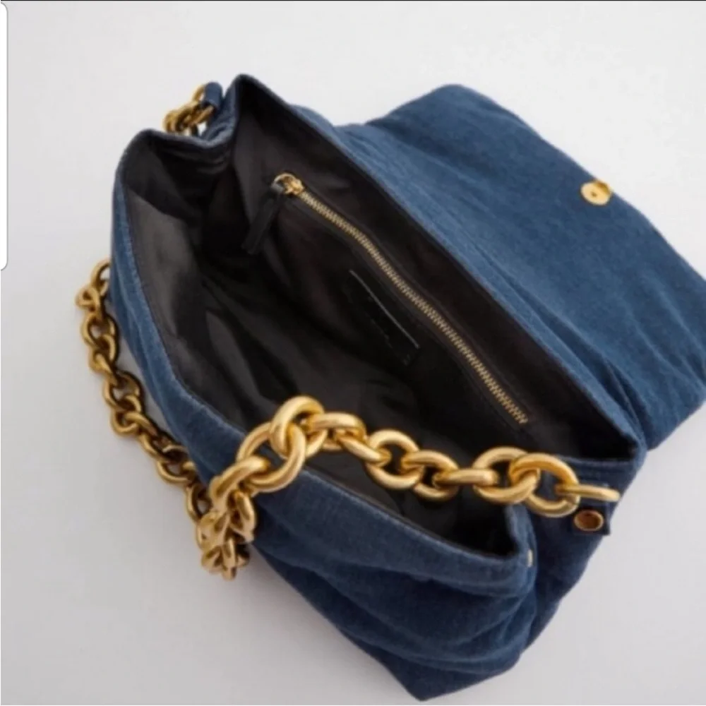 Zara Quilted Denim Handbag - Picture 4 of 13